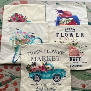 NWOT Fahrendom Set Of 5 Fresh Linen Flower Spring Throw Pillow Cover Cases